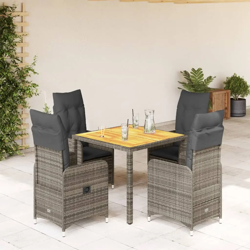 Set Bistrò da Giardino 5 pz con Cuscini in Polyrattan Grigio