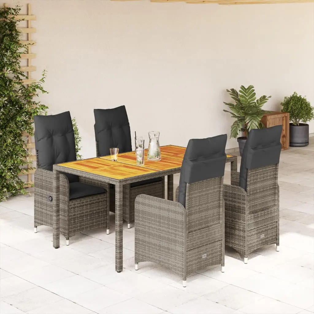 Set Bistrò da Giardino 5 pz con Cuscini in Polyrattan Grigio