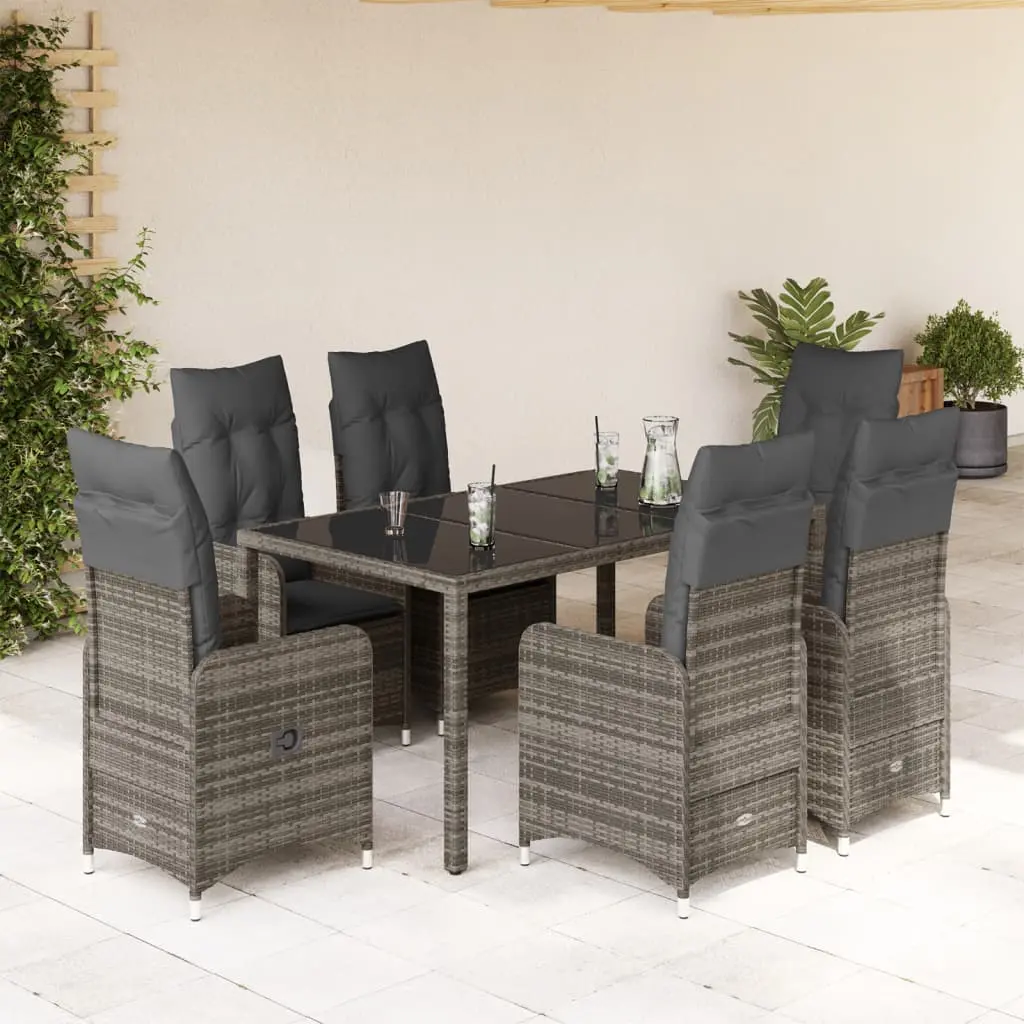 Set Bistrò da Giardino 7 pz con Cuscini in Polyrattan Grigio