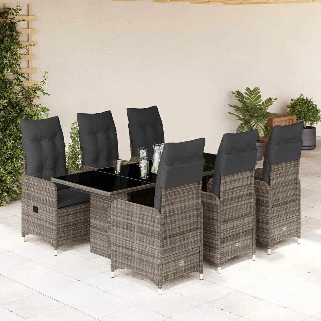 Set Bistrò da Giardino 7 pz con Cuscini in Polyrattan Grigio