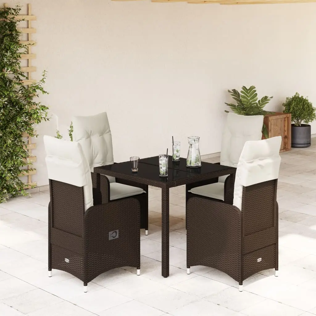 Set Bistrò da Giardino 5 pz con Cuscini in Polyrattan Marrone