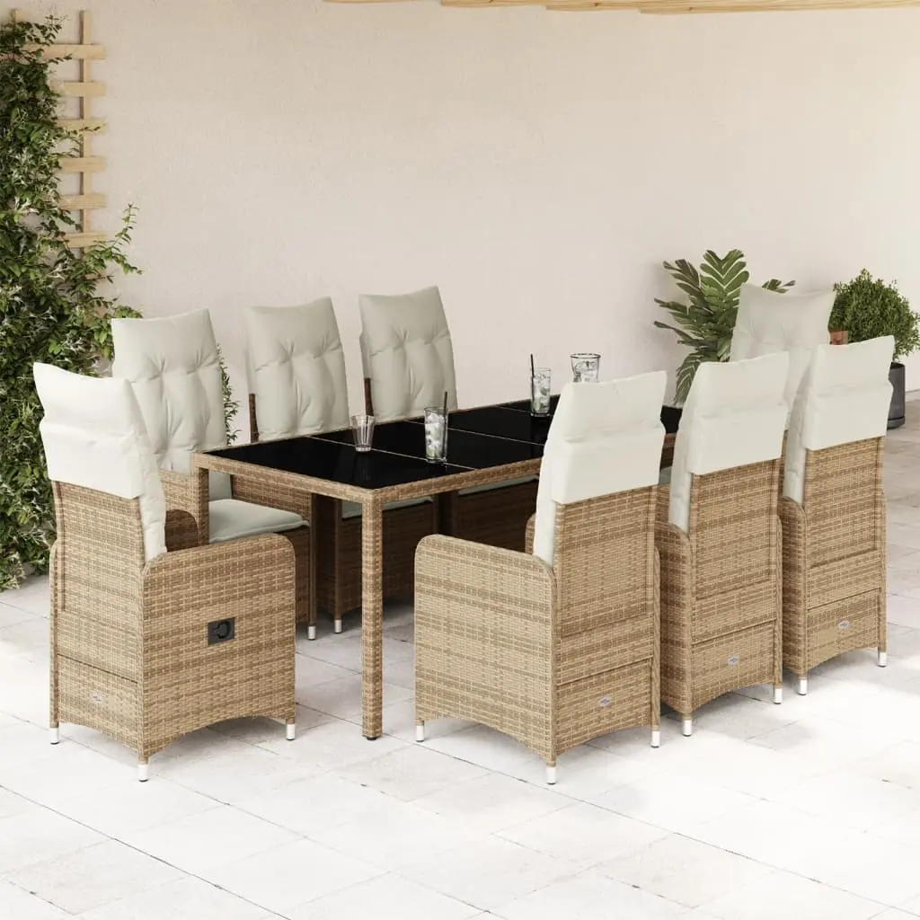 Set da Bistrò da Giardino 9 pz con Cuscini Beige in Polyrattan