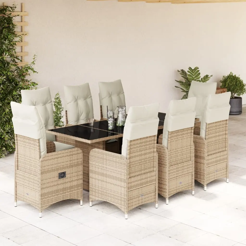 Set da Bistrò da Giardino 9 pz con Cuscini Beige in Polyrattan