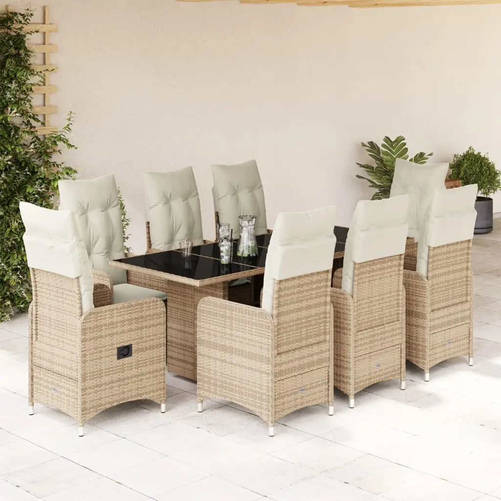 Set da Bistrò da Giardino 9 pz con Cuscini Beige in Polyrattan