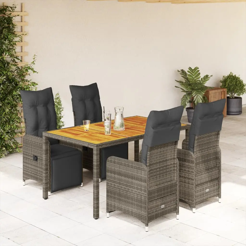 Set Bistrò da Giardino 5 pz con Cuscini in Polyrattan Grigio