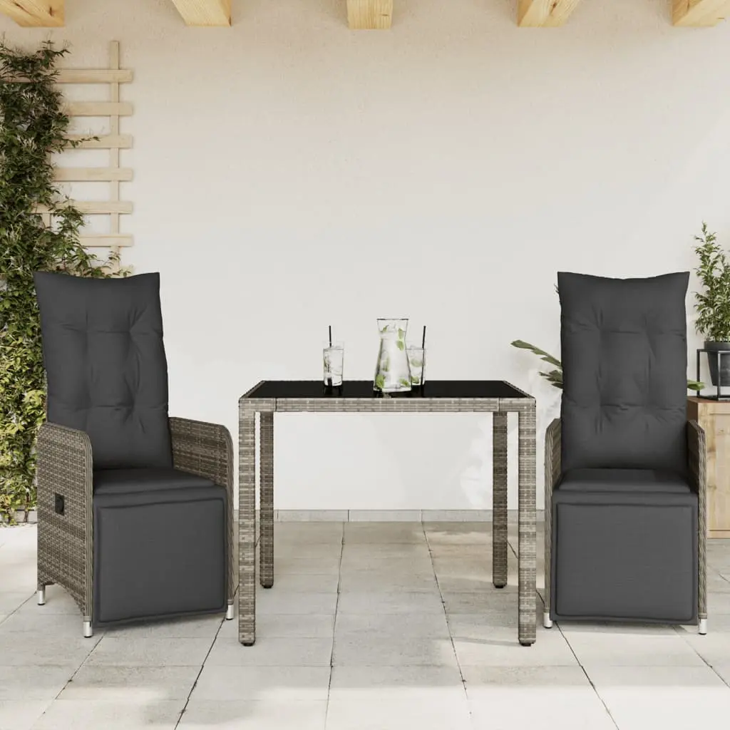 Set Bistrò da Giardino 3 pz con Cuscini in Polyrattan Grigio