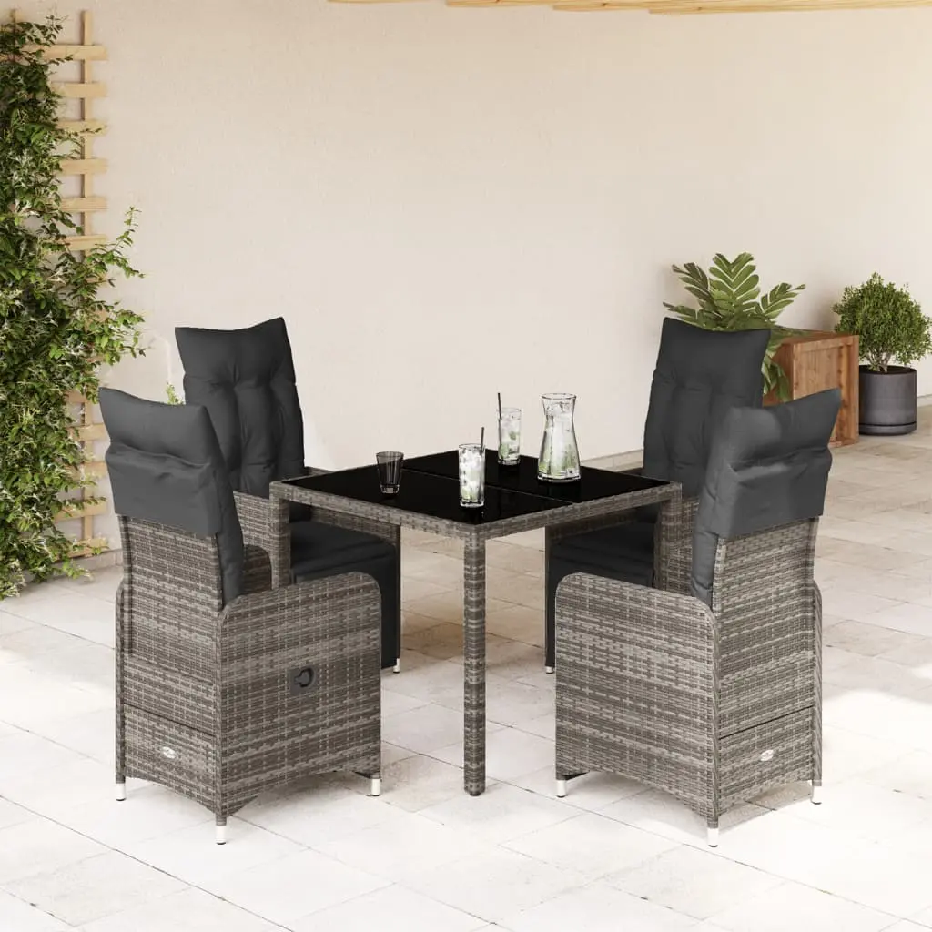 Set Bistrò da Giardino 5 pz con Cuscini in Polyrattan Grigio