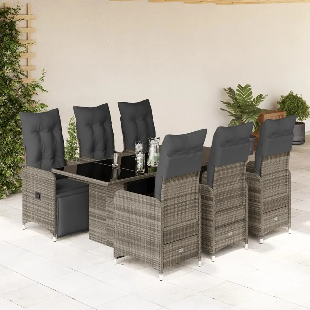 Set Bistrò da Giardino 7 pz con Cuscini in Polyrattan Grigio