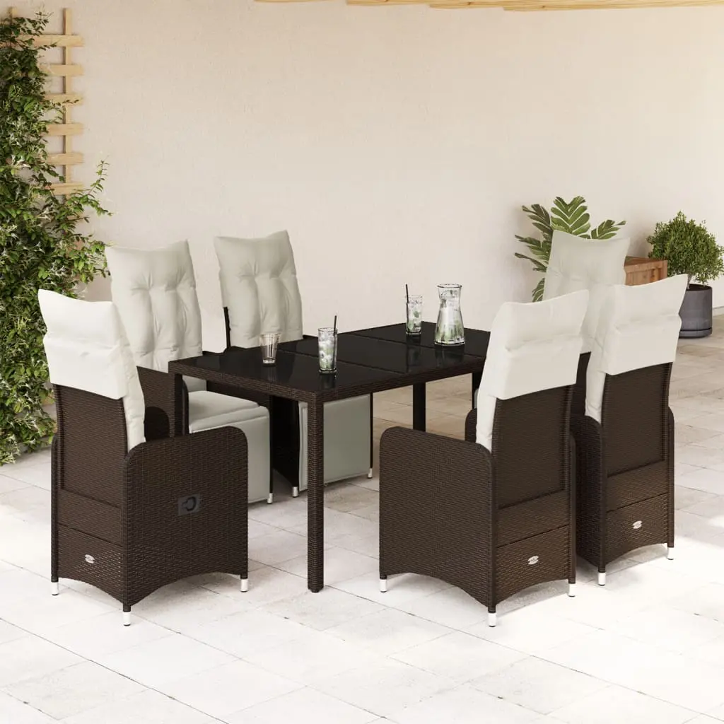 Set Bistrò da Giardino 7 pz con Cuscini in Polyrattan Marrone