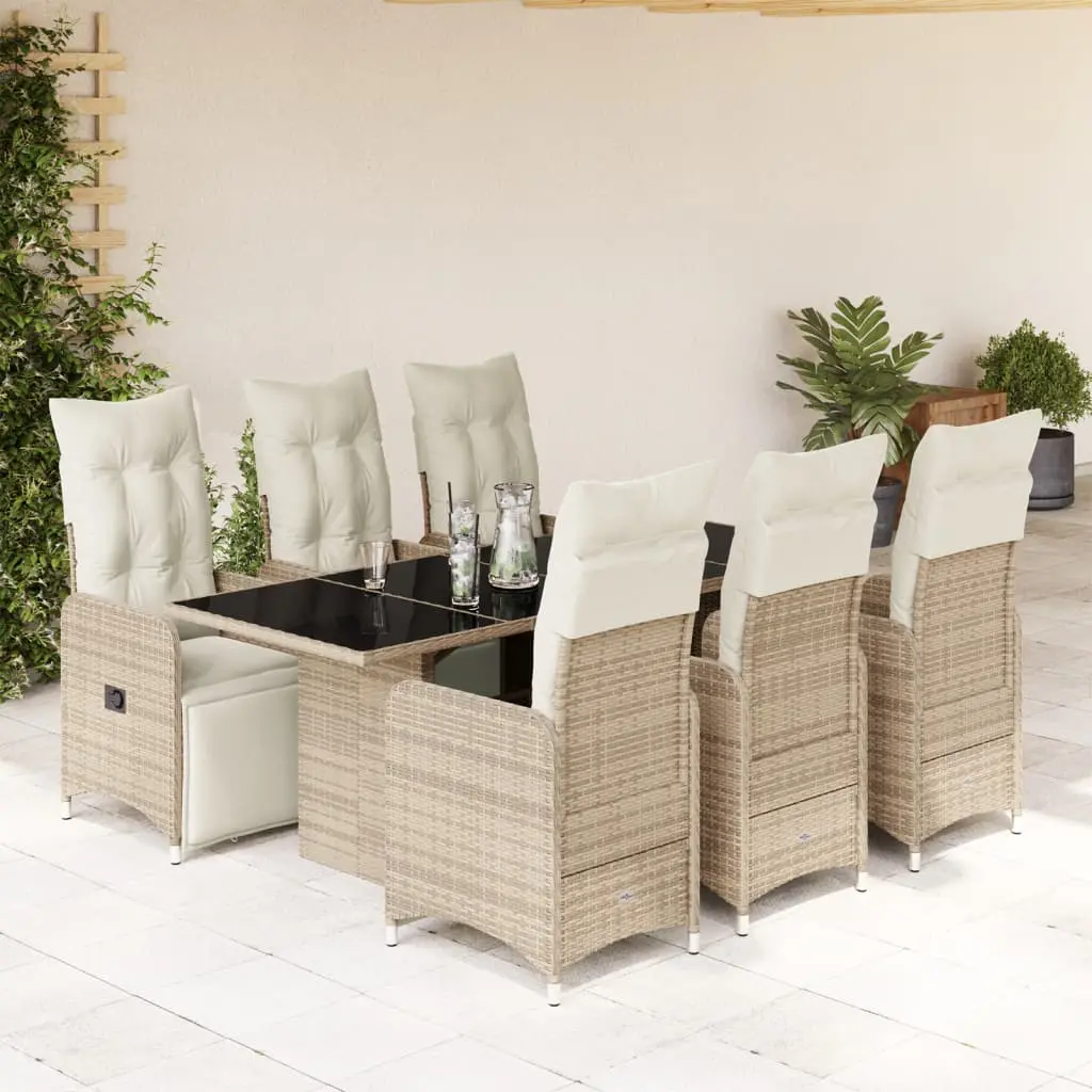 Set Bistrò da Giardino 7 pz con Cuscini in Polyrattan Marrone