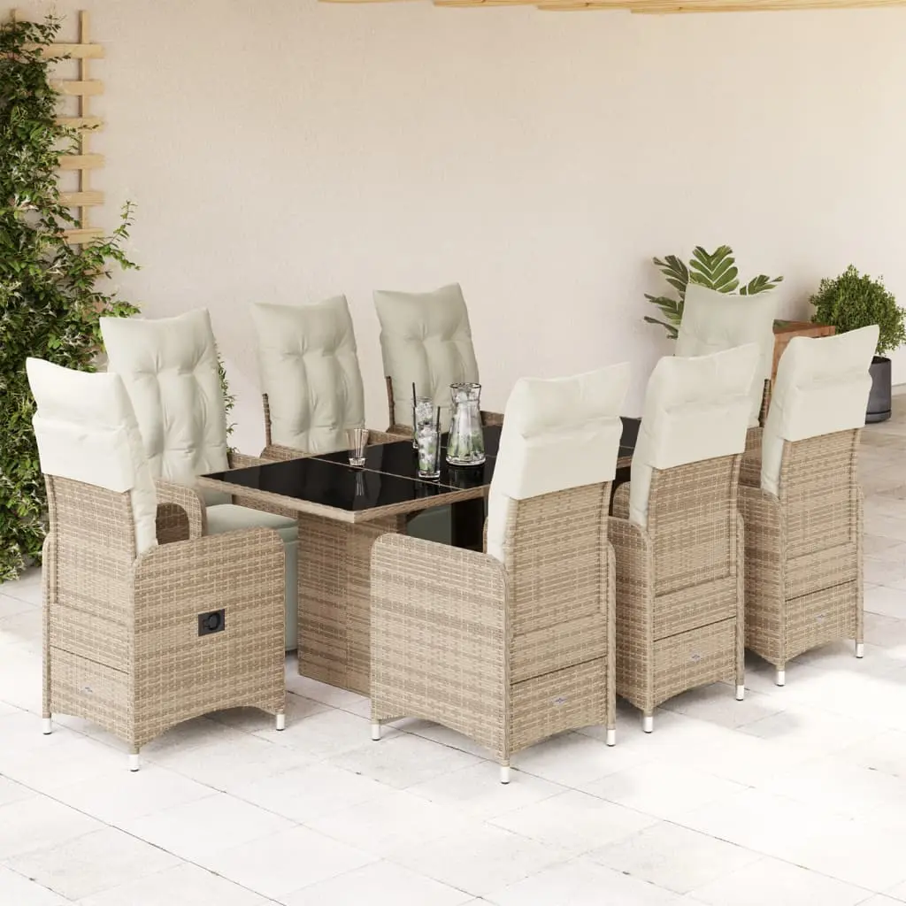 Set Bistrò da Giardino 9 pz con Cuscini in Polyrattan Marrone