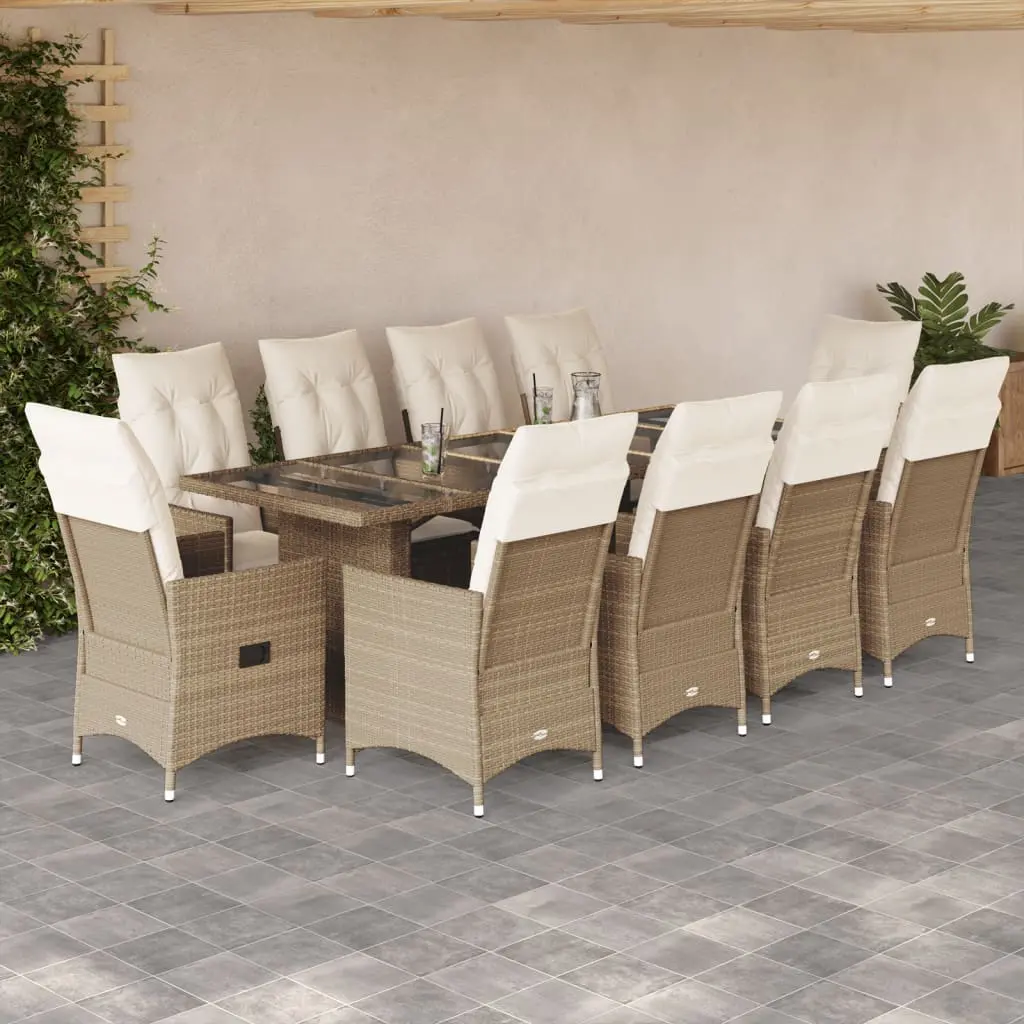 Set Bistrò da Giardino 11 pz con Cuscini in Polyrattan Beige