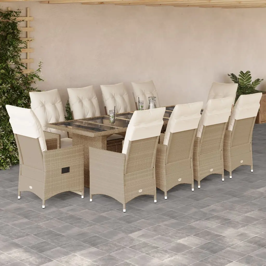 Set Bistrò da Giardino 11 pz con Cuscini in Polyrattan Beige