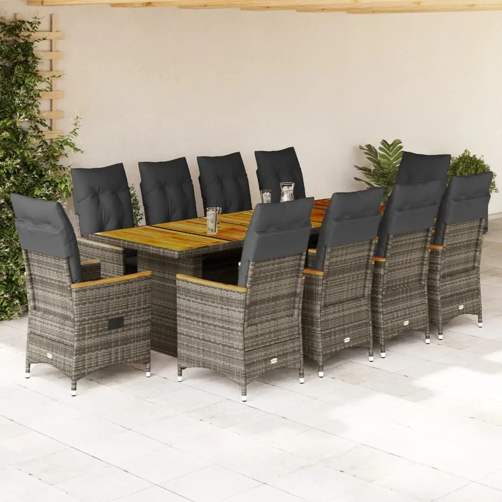 Set Bistrò da Giardino 11 pz con Cuscini in Polyrattan Grigio