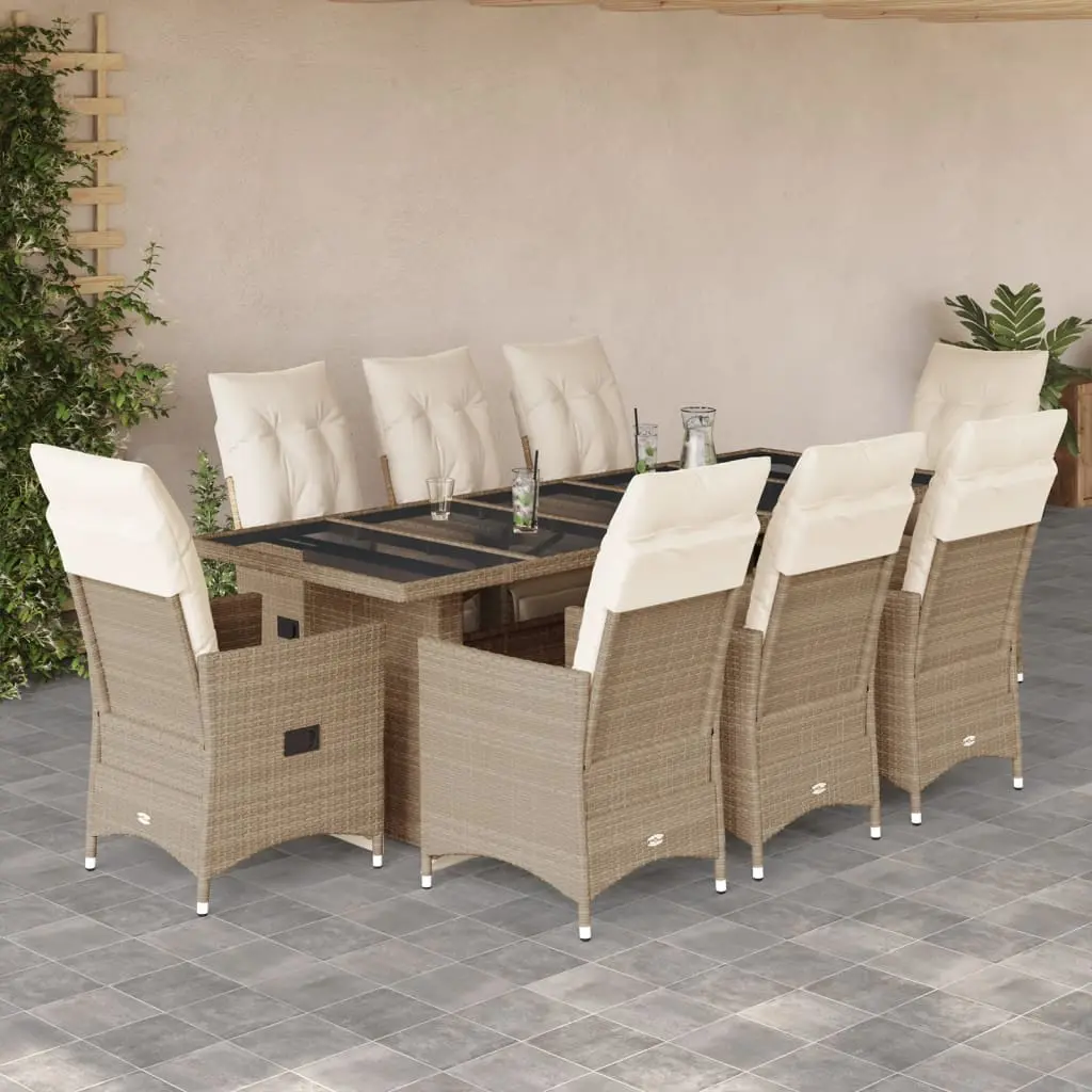 Set da Bistrò da Giardino 9 pz con Cuscini Beige in Polyrattan