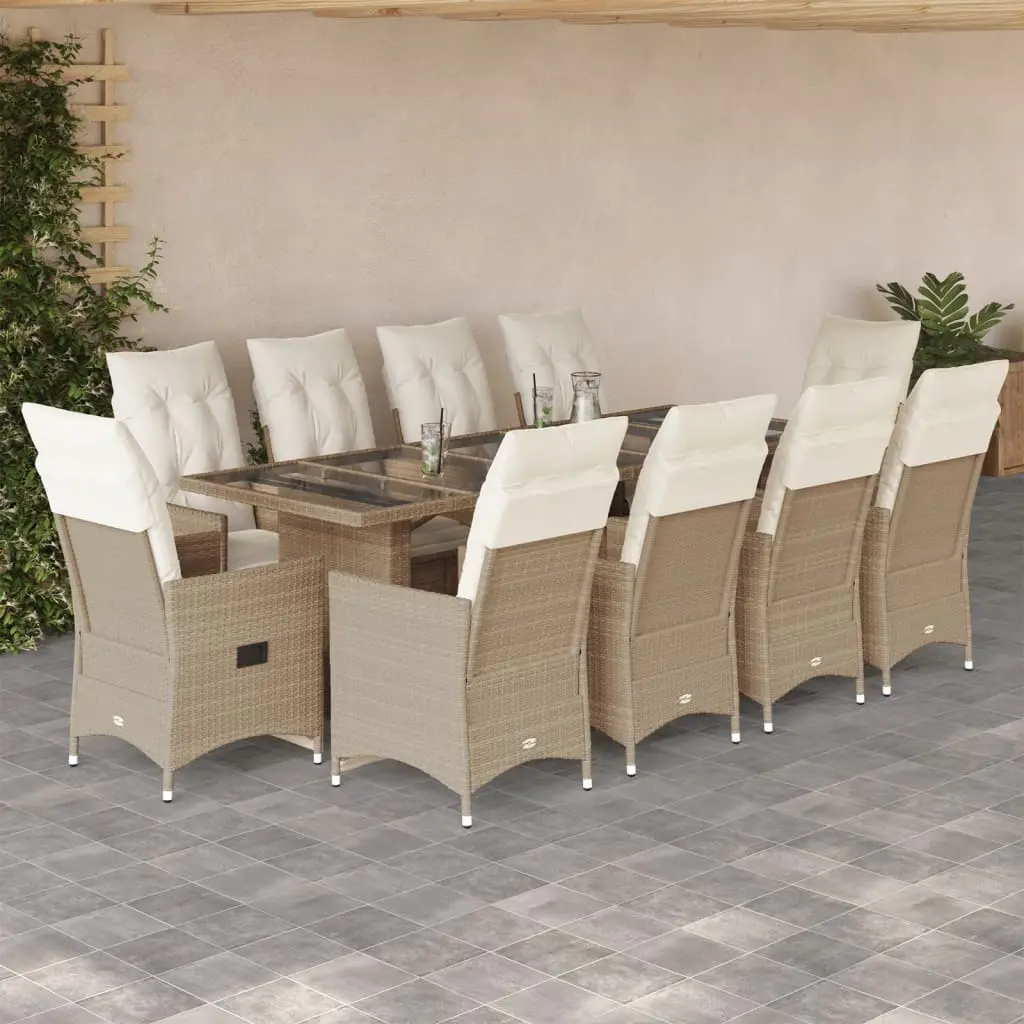 Set Bistrò da Giardino 11 pz con Cuscini in Polyrattan Beige