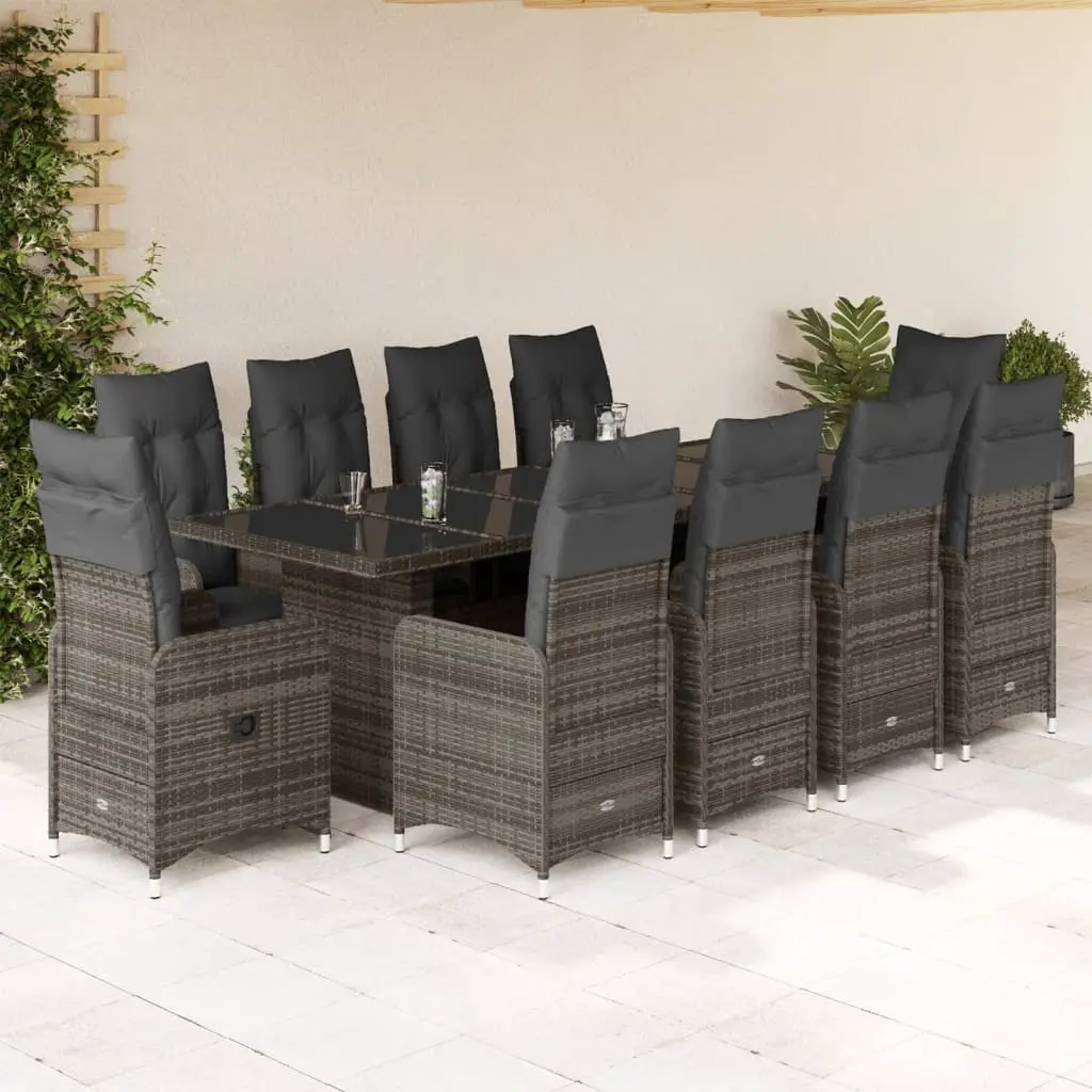 Set Bistrò da Giardino 11 pz con Cuscini in Polyrattan Grigio