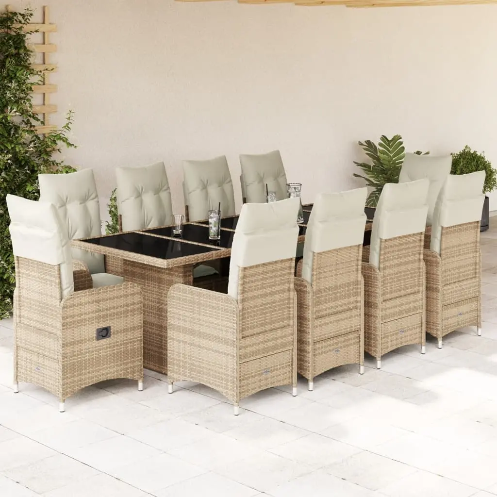 Set Bistrò da Giardino 11 pz con Cuscini in Polyrattan Beige