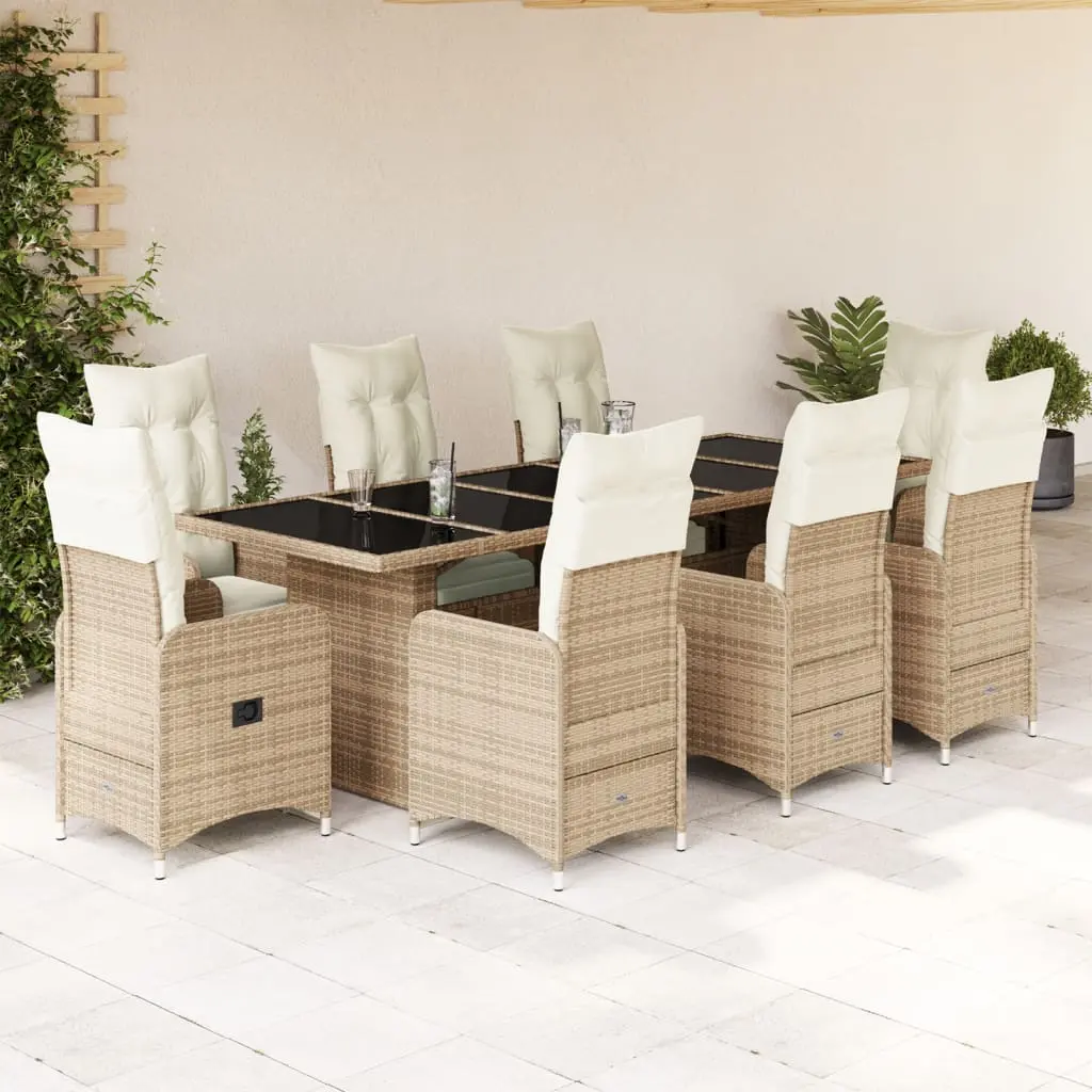 Set da Bistrò da Giardino 9 pz con Cuscini Beige in Polyrattan