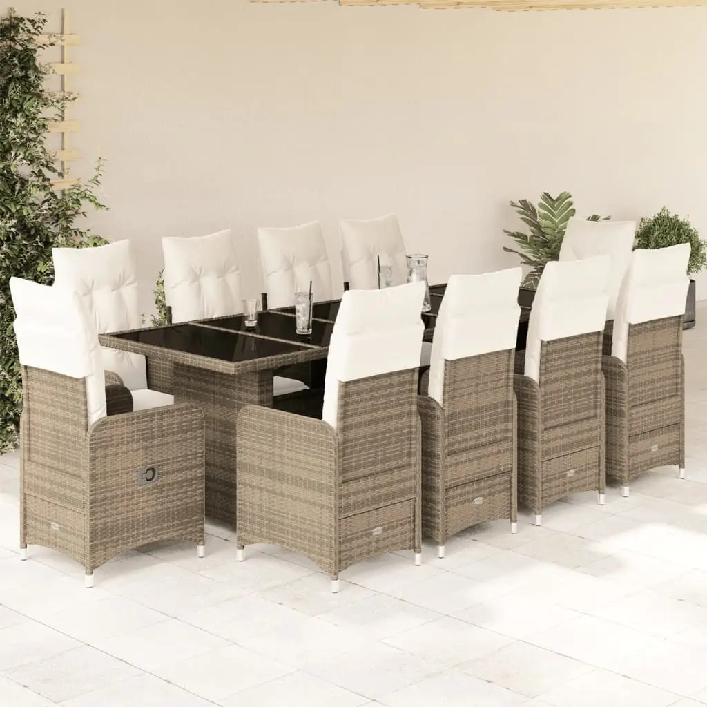 Set Bistrò da Giardino 11 pz con Cuscini in Polyrattan Beige