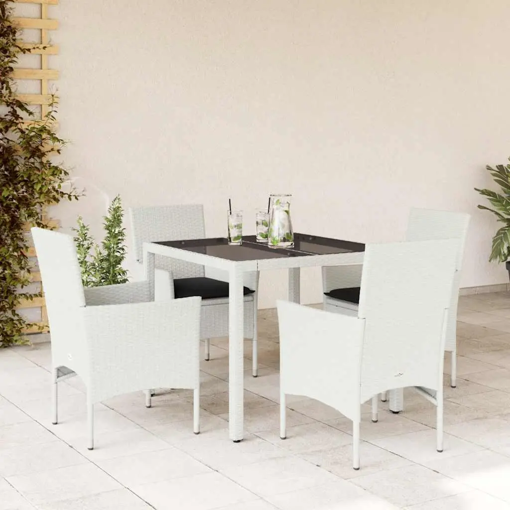 Set da Pranzo da Giardino 5 pz con Cuscini Polyrattan e Vetro