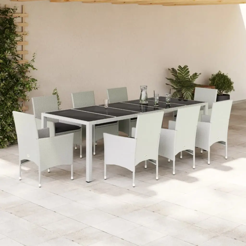 Set da Pranzo da Giardino 9 pz con Cuscini Polyrattan e Vetro