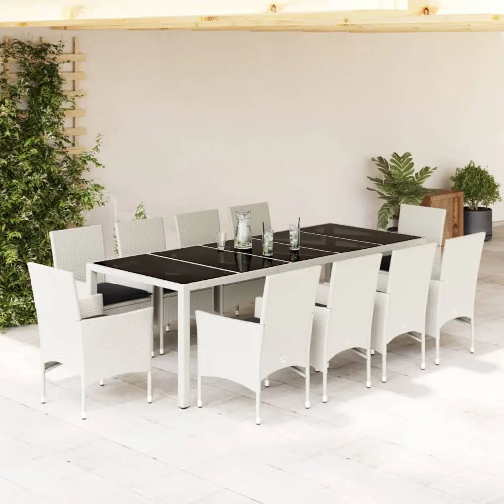 Set da Pranzo da Giardino 11pz con Cuscini Polyrattan e Vetro