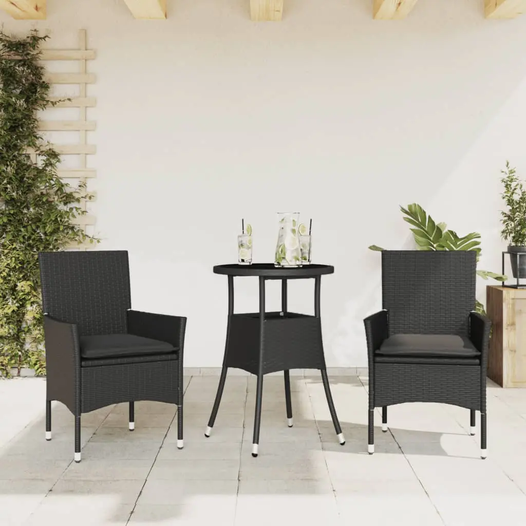 Set da Pranzo da Giardino 3 pz con Cuscini Polyrattan e Vetro