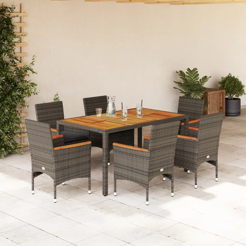 Set da Pranzo da Giardino 7 pz con Cuscini Polyrattan Acacia