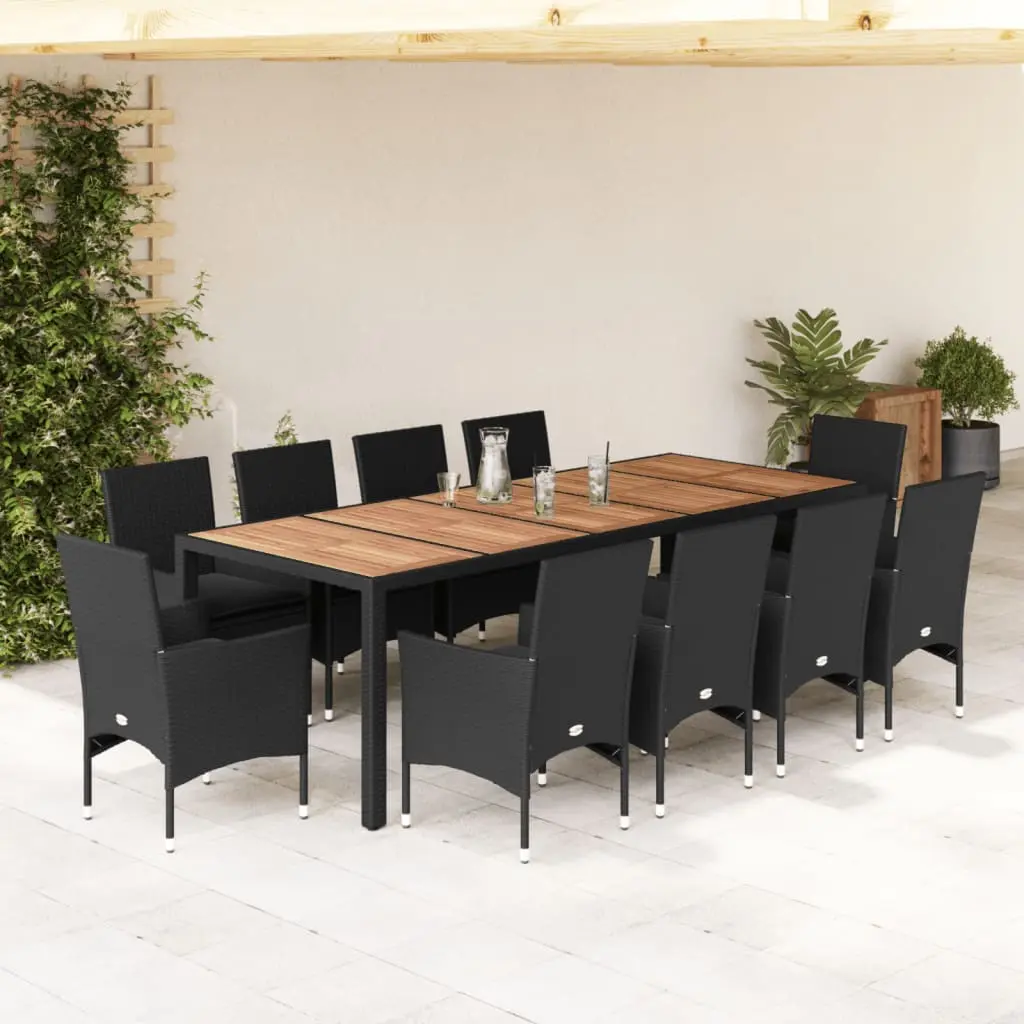 Set Pranzo da Giardino 11 pz con Cuscini Polyrattan Acacia Nero