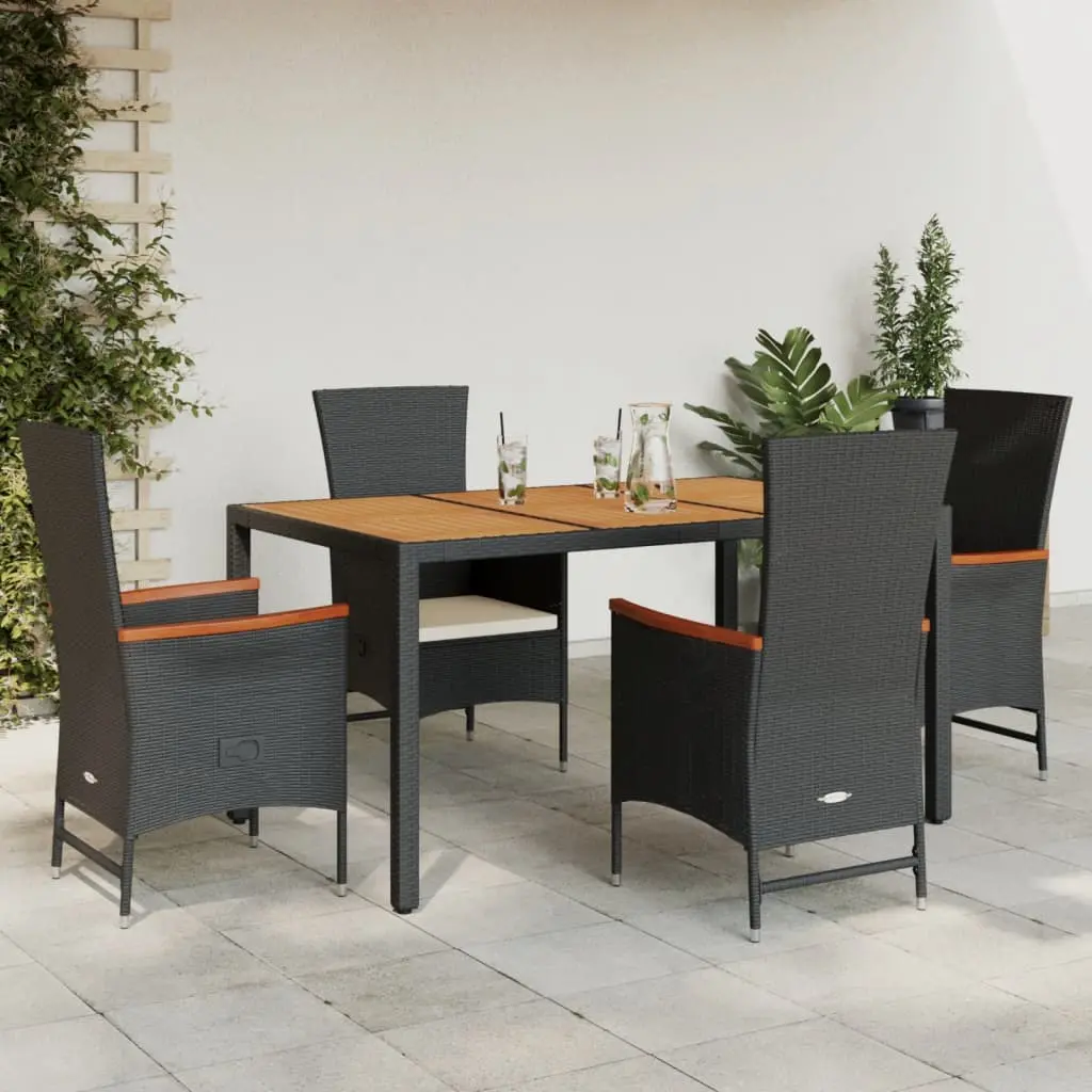 Set da Pranzo da Giardino 5 pz Nero con Cuscini in Polyrattan