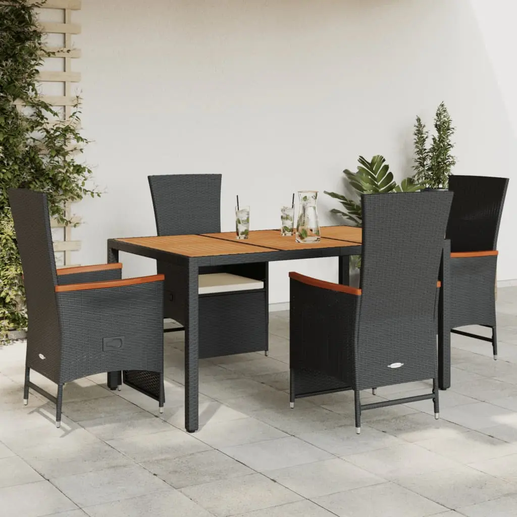 Set da Pranzo da Giardino 5 pz Nero con Cuscini in Polyrattan