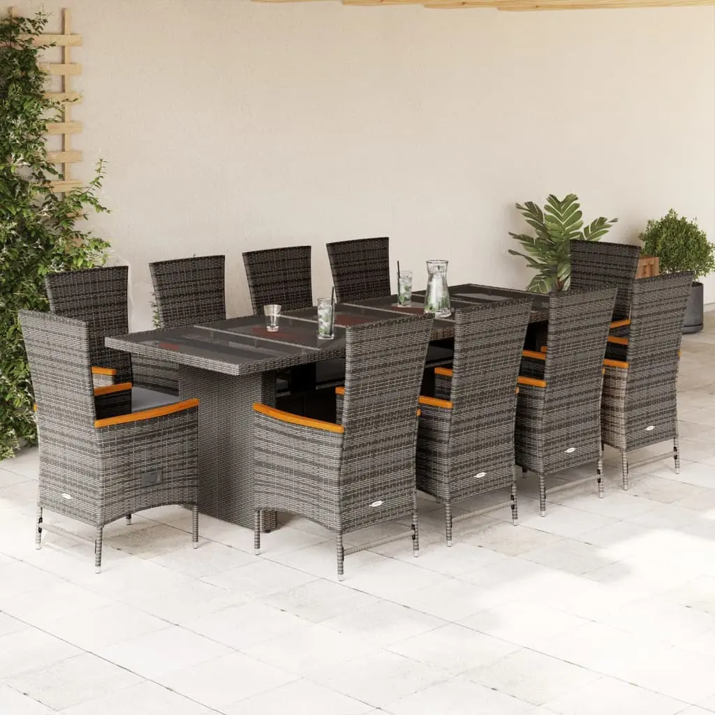 Set da Pranzo da Giardino 11pz con Cuscini in Polyrattan Grigio