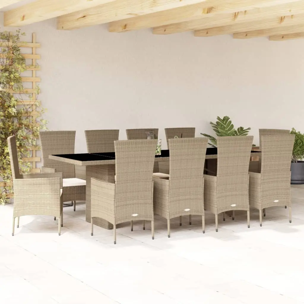 Set da Pranzo da Giardino 7 pz con Cuscini Beige in Polyrattan