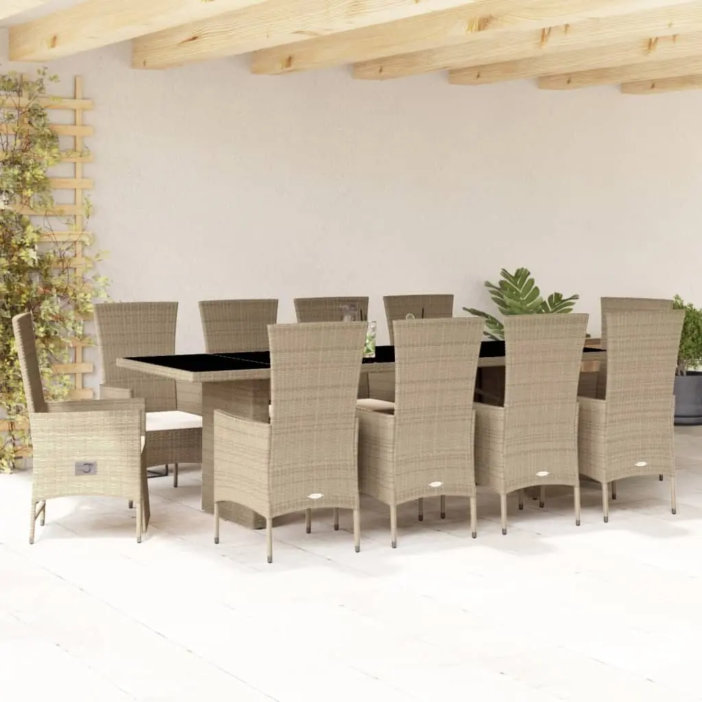 Set da Pranzo da Giardino 7 pz con Cuscini Beige in Polyrattan