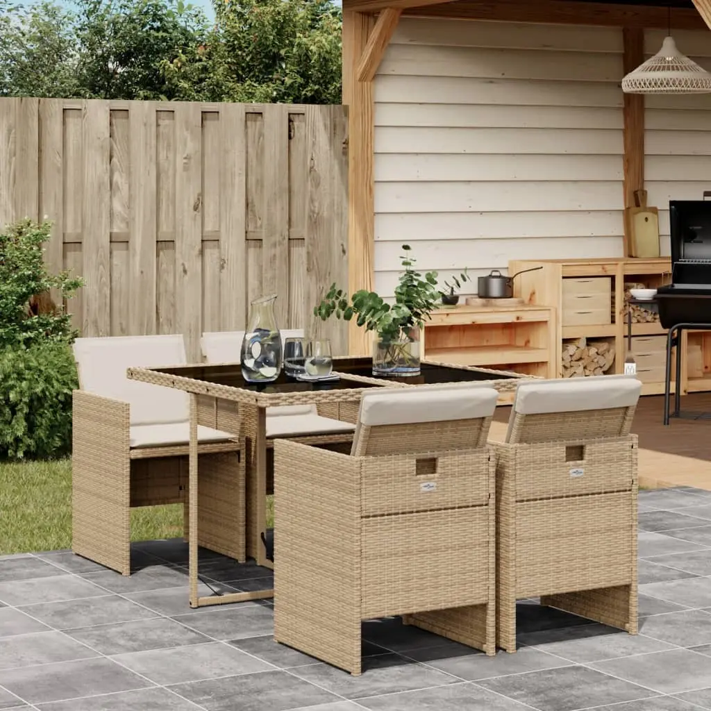 Set da Pranzo da Giardino 5 pz con Cuscini Beige in Polyrattan