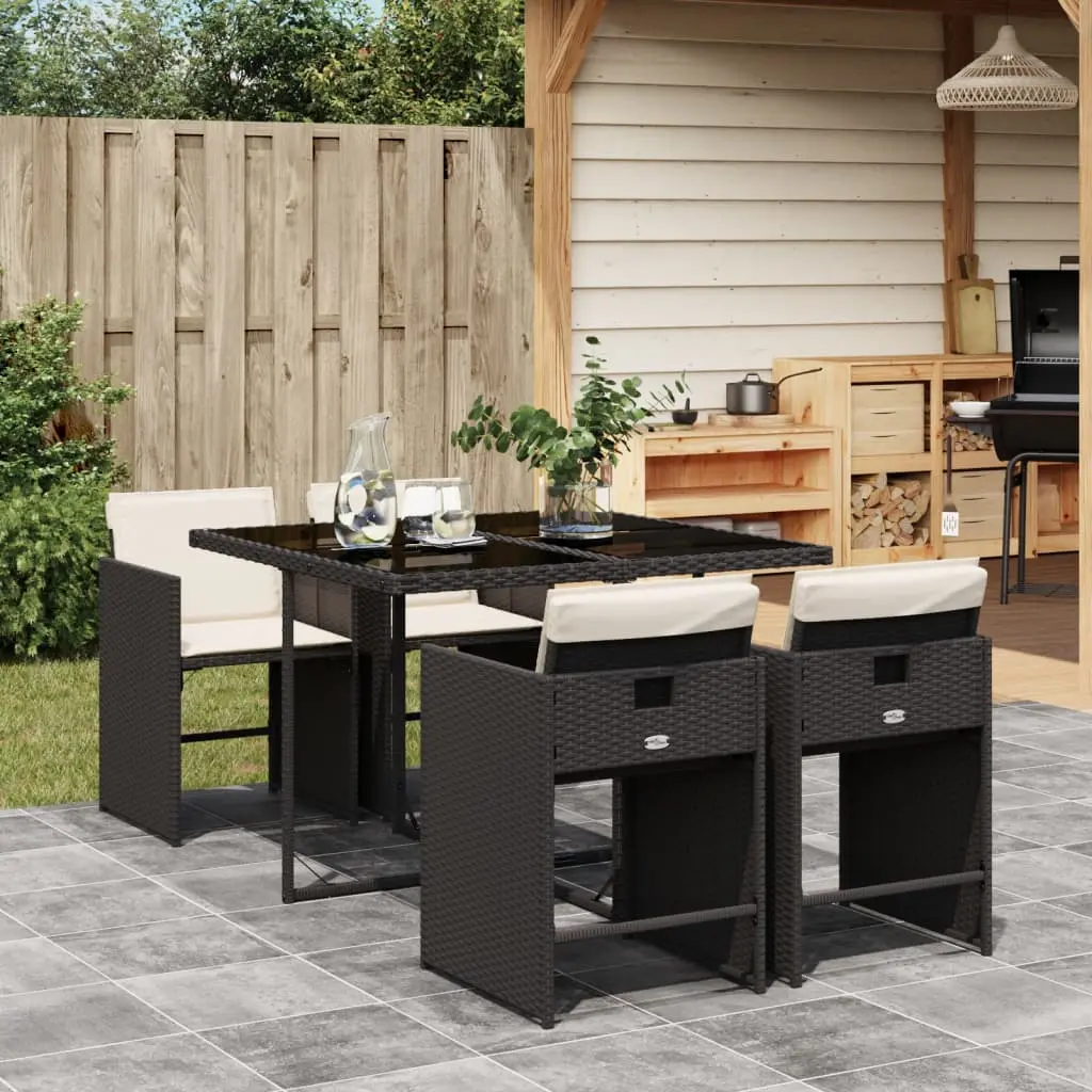 Set da Pranzo da Giardino 5 pz Nero con Cuscini in Polyrattan