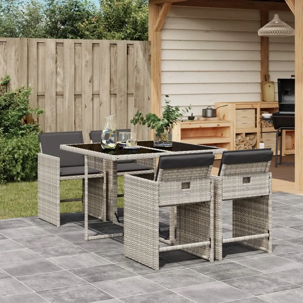 Set Pranzo da Giardino 5pz con Cuscini Grigio Chiaro Polyrattan