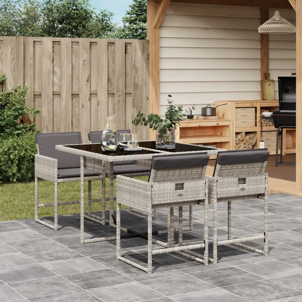 Set Pranzo da Giardino 5pz con Cuscini Grigio Chiaro Polyrattan