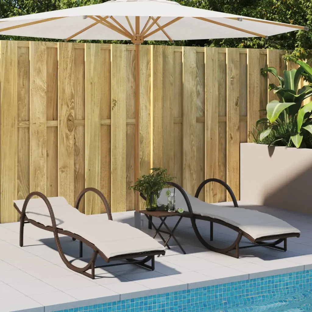 Lettini Prendisole 2 pz con Cuscini Marrone in Polyrattan