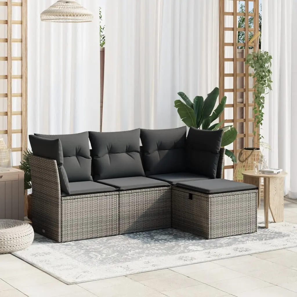 Set Divani da Giardino 4 pz con Cuscini in Polyrattan Grigio