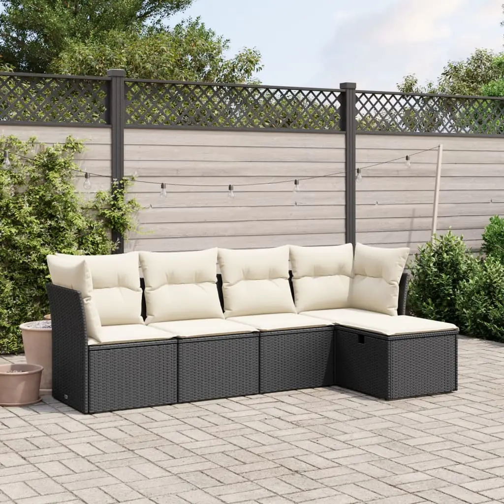 Set Divani da Giardino 5 pz con Cuscini in Polyrattan Nero