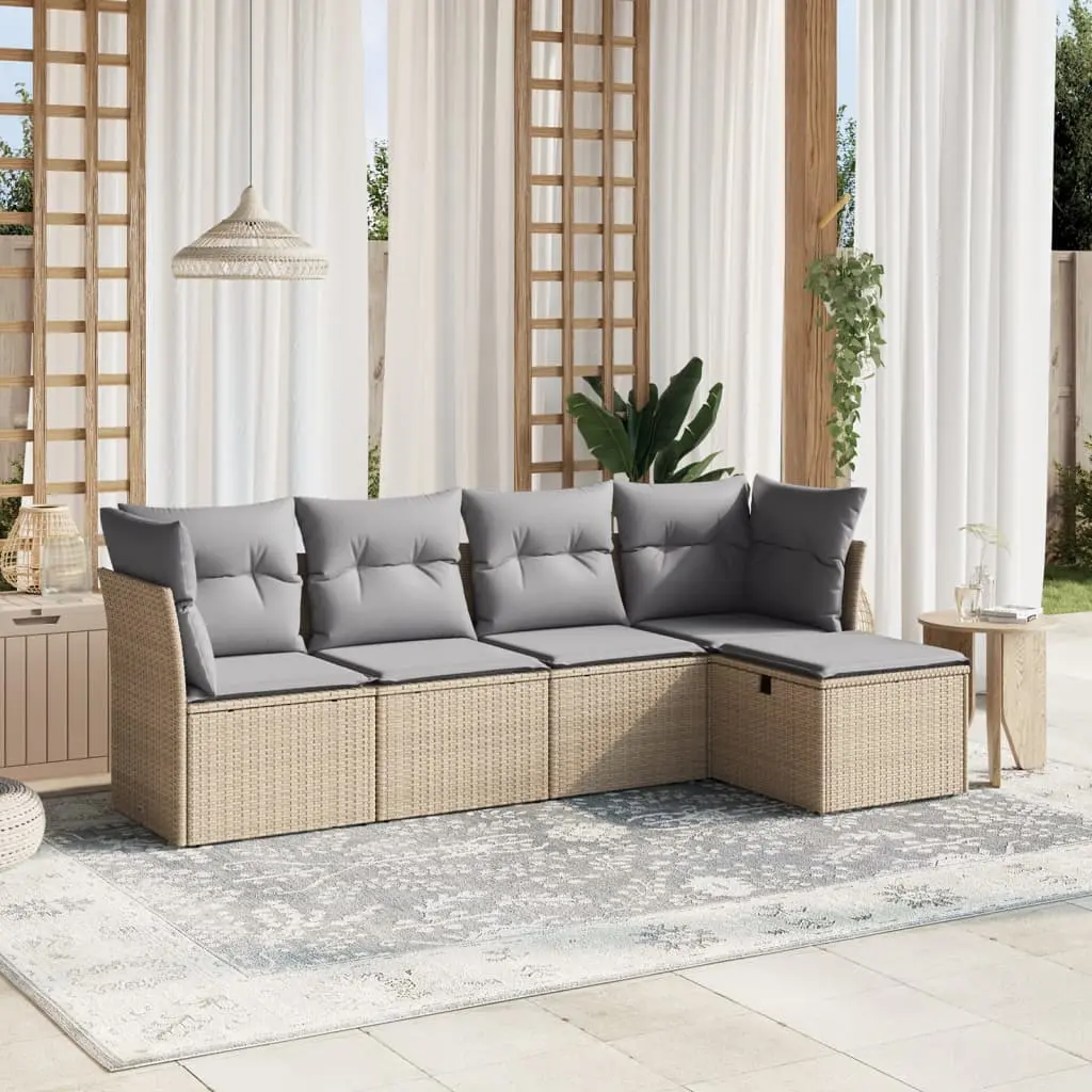 Set Divano da Giardino 5 pz con Cuscini Beige Misto Polyrattan