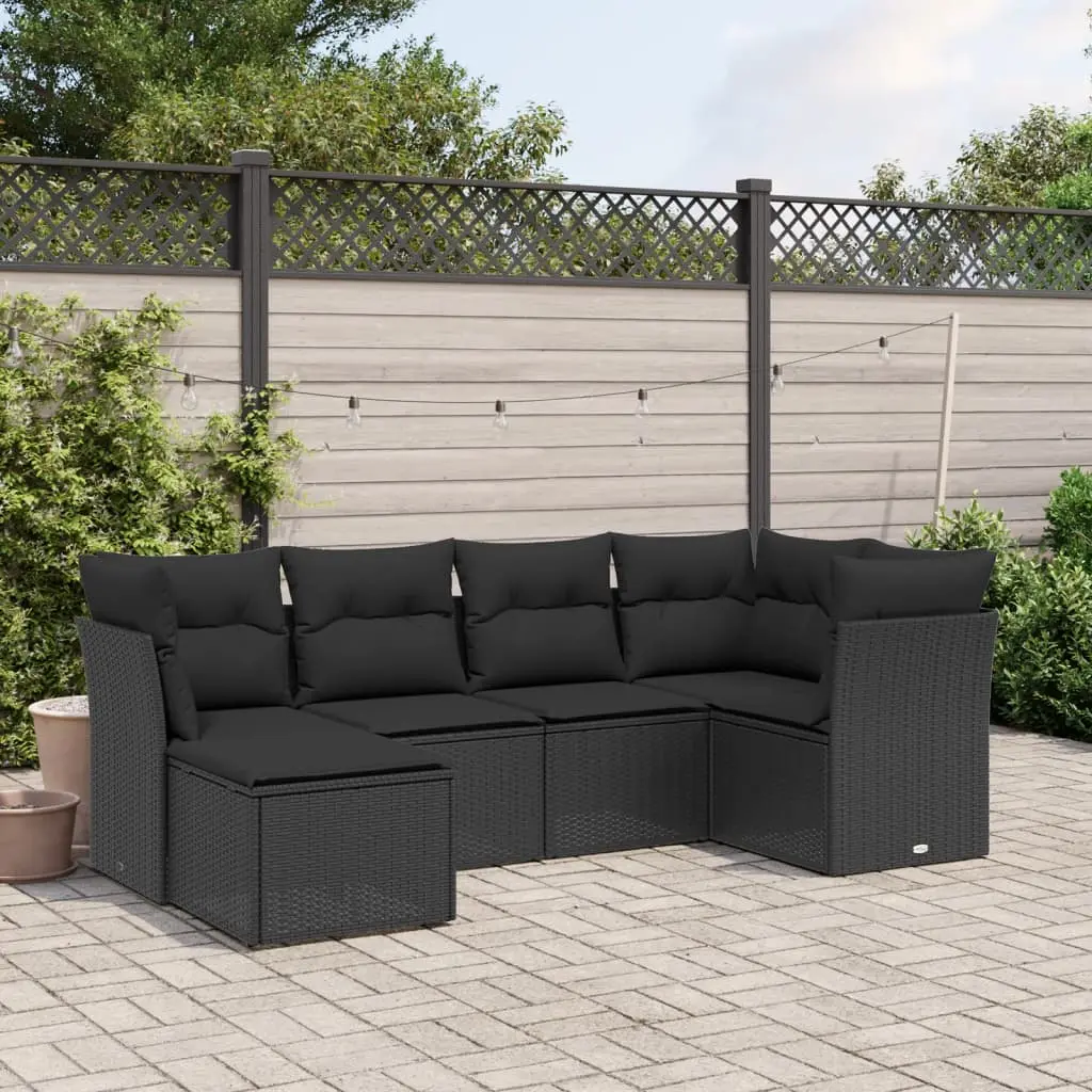 Set Divano da Giardino 6 pz con Cuscini Nero in Polyrattan