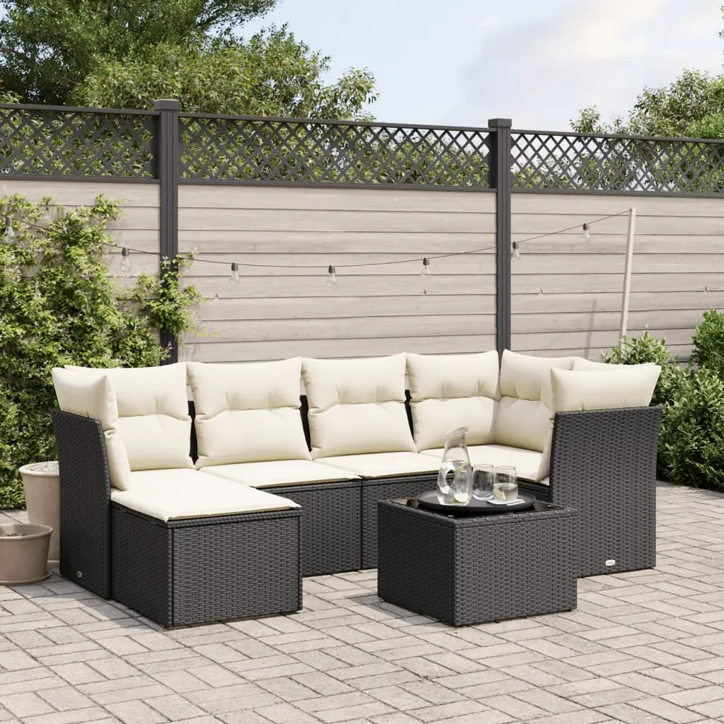 Set Divani da Giardino con Cuscini 7pz Nero Polyrattan