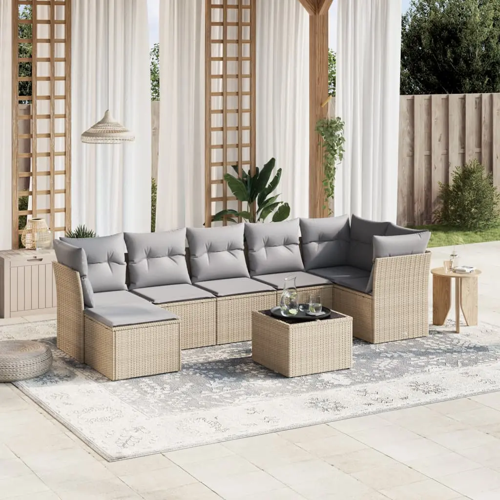 Set Divano da Giardino 8 pz con Cuscini Beige Misto Polyrattan