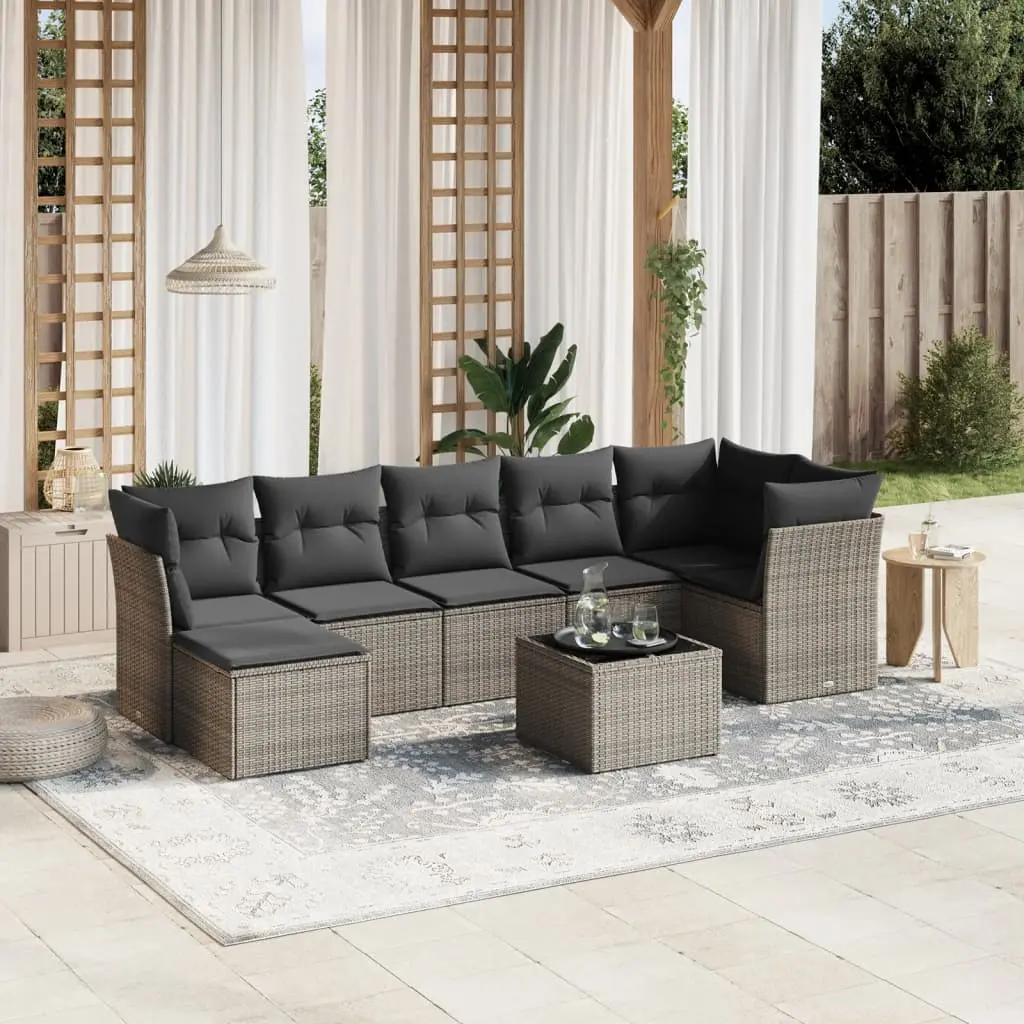 Set Divano da Giardino 8 pz con Cuscini Grigio in Polyrattan