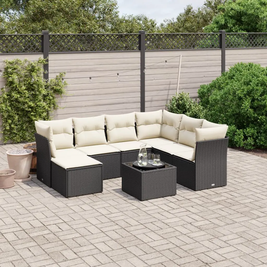 Set Divani da Giardino con Cuscini 8 pz Nero in Polyrattan