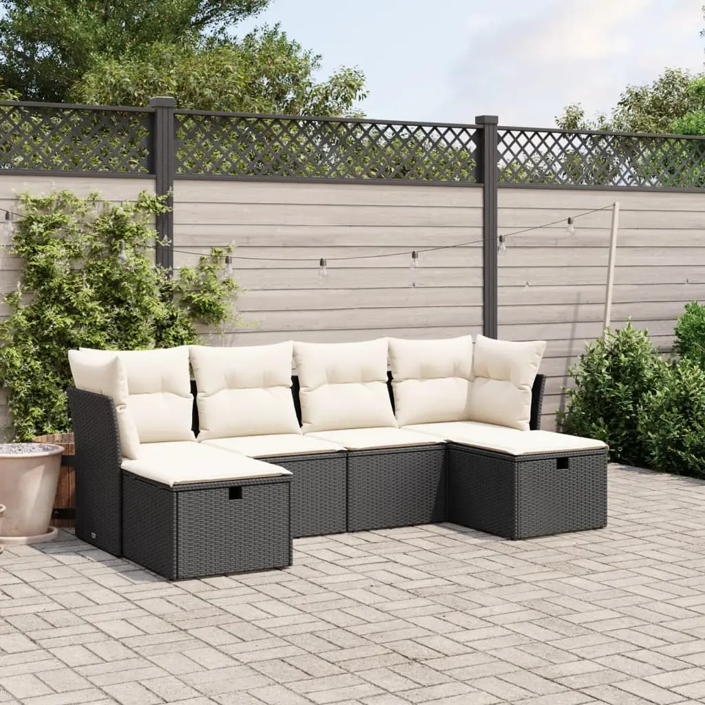 Set Divano da Giardino 6 pz con Cuscini Nero in Polyrattan