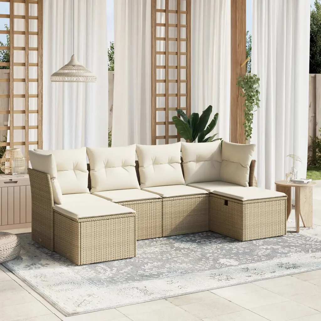 Set Divano da Giardino 6 pz con Cuscini Beige in Polyrattan